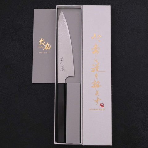 Petty Silver Steel #3 Damascus Buffalo Ebony Handle 150mm (5.9”)-[Musashi]-[Japanese-Kitchen-Knives]