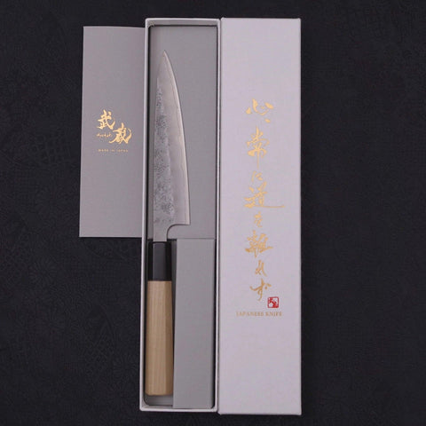 Petty Silver Steel #3 Nashiji Buffalo Magnolia Handle 135mm-[Musashi]-[Japanese-Kitchen-Knives]