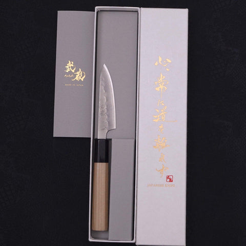 Petty Silver Steel #3 Nashiji Buffalo Magnolia Handle 80mm (3.1”)-[Musashi]-[Japanese-Kitchen-Knives]