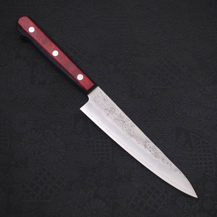 Petty Silver Steel #3 Nashiji Western Red Handle 135mm-Silver steel #3-Nashiji-Western Handle-[Musashi]-[Japanese-Kitchen-Knives]