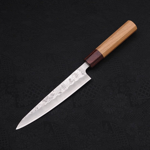 Petty Silver Steel #3 Nashiji Zelkova Handle 140mm (5.5”)-[Musashi]-[Japanese-Kitchen-Knives]