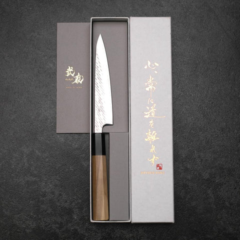Petty Silver Steel #3 Nawame Buffalo Magnolia Handle 135mm-[Musashi]-[Japanese-Kitchen-Knives]
