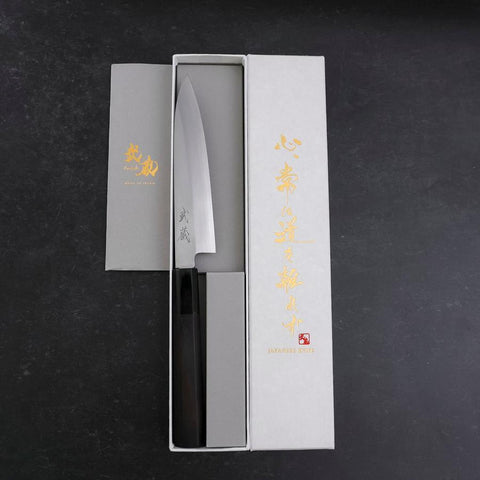 Petty Silver Steel #3 Polished Buffalo Ebony Handle 110mm (4.3”)-[Musashi]-[Japanese-Kitchen-Knives]