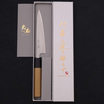 Petty Silver Steel #3 Polished Buffalo Magnolia Handle 135mm-Silver steel #3-Nashiji-Japanese Handle-[Musashi]-[Japanese-Kitchen-Knives]