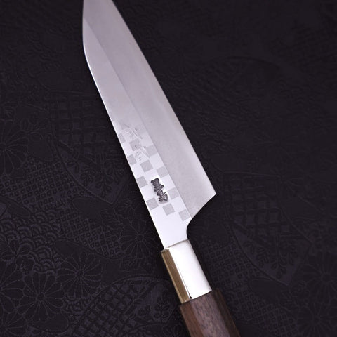 Petty Silver Steel #3 Walnut Ichimatsu Handle 135mm (5.3”)-[Musashi]-[Japanese-Kitchen-Knives]