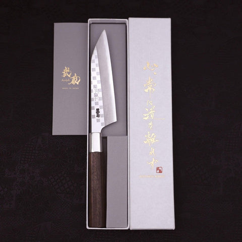 Petty Silver Steel #3 Walnut Ichimatsu Handle 135mm (5.3”)-[Musashi]-[Japanese-Kitchen-Knives]