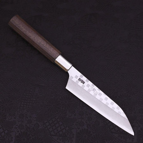 Petty Silver Steel #3 Walnut Ichimatsu Handle 135mm (5.3”)-[Musashi]-[Japanese-Kitchen-Knives]