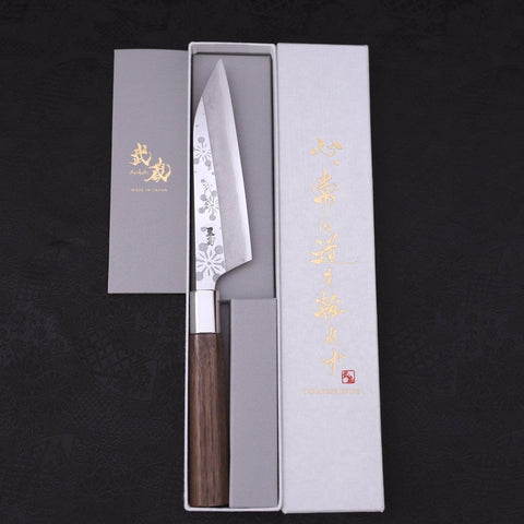 Petty Silver Steel #3 Walnut Kazabana Handle 135mm (5.3”)-[Musashi]-[Japanese-Kitchen-Knives]