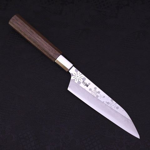 Petty Silver Steel #3 Walnut Kazabana Handle 135mm (5.3”)-[Musashi]-[Japanese-Kitchen-Knives]