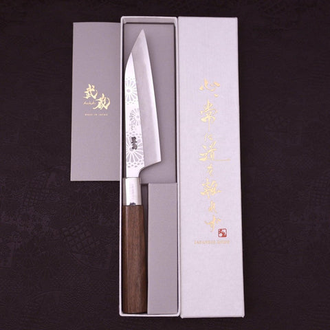 Petty Silver Steel #3 Walnut Kiku Handle 135mm (5.3”)-[Musashi]-[Japanese-Kitchen-Knives]