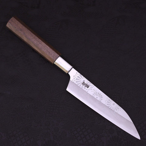Petty Silver Steel #3 Walnut Kiku Handle 135mm (5.3”)-[Musashi]-[Japanese-Kitchen-Knives]