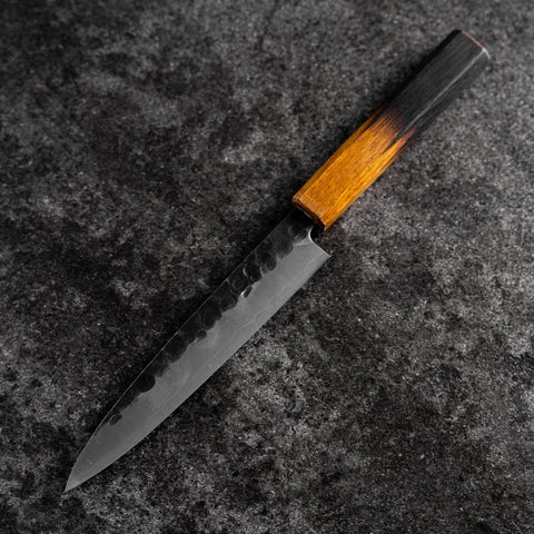 Petty Stainless Clad AUS-8 Kurouchi Tsuchime Yaki Urushi Handle 155mm-[Musashi]-[Japanese-Kitchen-Knives]