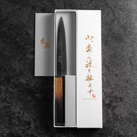 Petty Stainless Clad AUS-8 Kurouchi Tsuchime Yaki Urushi Handle 155mm-[Musashi]-[Japanese-Kitchen-Knives]
