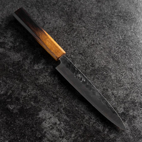 Petty Stainless Clad AUS-8 Kurouchi Tsuchime Yaki Urushi Handle 155mm-[Musashi]-[Japanese-Kitchen-Knives]
