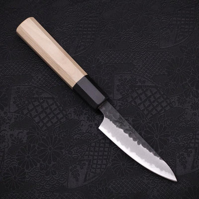 Petty Stainless Clad Aogami-Super Kurouchi Tsuchime Buffalo Magnolia Handle 80mm-Aogami Super-Kurouchi-Japanese Handle-[Musashi]-[Japanese-Kitchen-Knives]