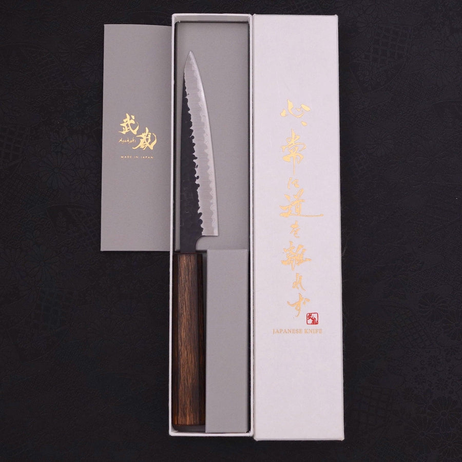 Petty Stainless Clad Aogami-Super Kurouchi Tsuchime Sumi Urushi Handle 135mm-Aogami Super-Kurouchi-Japanese Handle-[Musashi]-[Japanese-Kitchen-Knives]