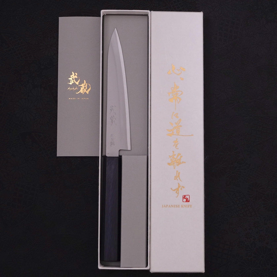 Petty Stainless Clad Aogami-Super Polished Dark Blue Handle 145mm-Aogami Super-Polished-Japanese Handle-[Musashi]-[Japanese-Kitchen-Knives]