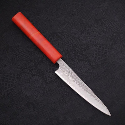 Petty Stainless Clad Aogami-Super Tsuchime Ocean Red Handle 135mm-Aogami Super-Tsuchime-Japanese Handle-[Musashi]-[Japanese-Kitchen-Knives]
