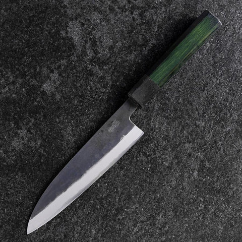 Petty Stainless Clad Blue Steel #2 Kurouchi Green Urushi Handle 150mm (5.9”)-[Musashi]-[Japanese-Kitchen-Knives]