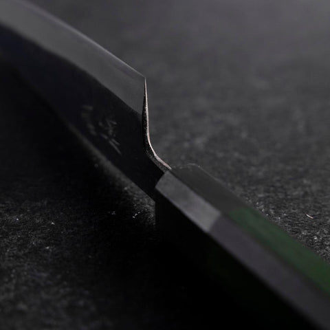 Petty Stainless Clad Blue Steel #2 Kurouchi Green Urushi Handle 150mm (5.9”)-[Musashi]-[Japanese-Kitchen-Knives]