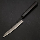 Petty Stainless Clad Blue Super Kurouchi Tsuchime Buffalo Ebony Handle 135mm (5.3”)-[Musashi]-[Japanese-Kitchen-Knives]