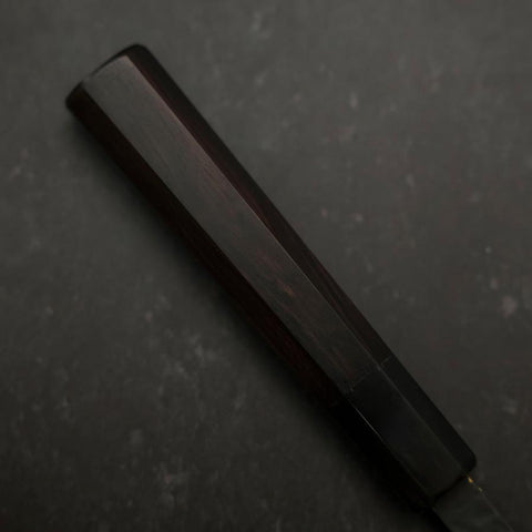 Petty Stainless Clad Blue Super Kurouchi Tsuchime Buffalo Ebony Handle 135mm (5.3”)-[Musashi]-[Japanese-Kitchen-Knives]