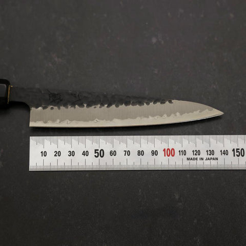 Petty Stainless Clad Blue Super Kurouchi Tsuchime Buffalo Ebony Handle 135mm (5.3”)-[Musashi]-[Japanese-Kitchen-Knives]