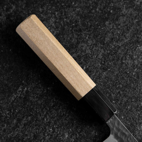 Petty Stainless Clad Blue Super Kurouchi Tsuchime Buffalo Magnolia Handle 150mm-[Musashi]-[Japanese-Kitchen-Knives]