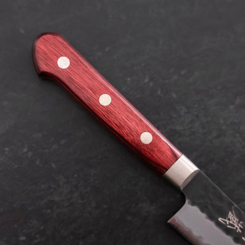Petty Stainless Clad Blue Super Kurouchi Tsuchime Red Western Handle 150mm (5.9”)-[Musashi]-[Japanese-Kitchen-Knives]