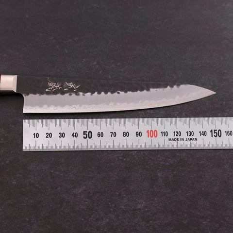 Petty Stainless Clad Blue Super Kurouchi Tsuchime Red Western Handle 150mm (5.9”)-[Musashi]-[Japanese-Kitchen-Knives]