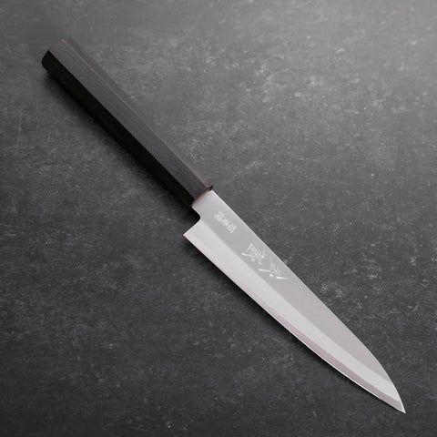 Petty Stainless Clad Blue Super Polished Ebony Handle 145mm (5.7”)-[Musashi]-[Japanese-Kitchen-Knives]