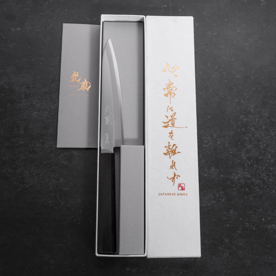 ペティ 青紙スーパー ステン割込 磨き 水牛黒檀柄 145mm – MUSASHI