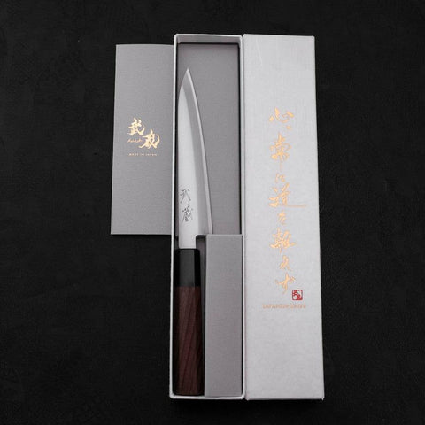 Petty Stainless Clad Blue Super Polished Shitan Handle 150mm (5.9”)-[Musashi]-[Japanese-Kitchen-Knives]
