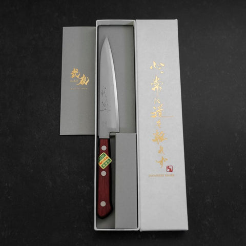 Petty Stainless Clad Blue Super Polished Western Black Red Handle 150mm (5.9”)-[Musashi]-[Japanese-Kitchen-Knives]