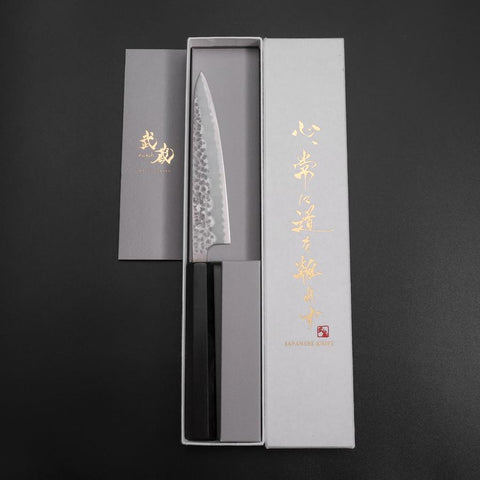 Petty Stainless Clad Blue Super Tsuchime Buffalo Ebony Handle 135mm (5.3”)-[Musashi]-[Japanese-Kitchen-Knives]