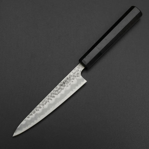 Petty Stainless Clad Blue Super Tsuchime Buffalo Ebony Handle 135mm-[Musashi]-[Japanese-Kitchen-Knives]
