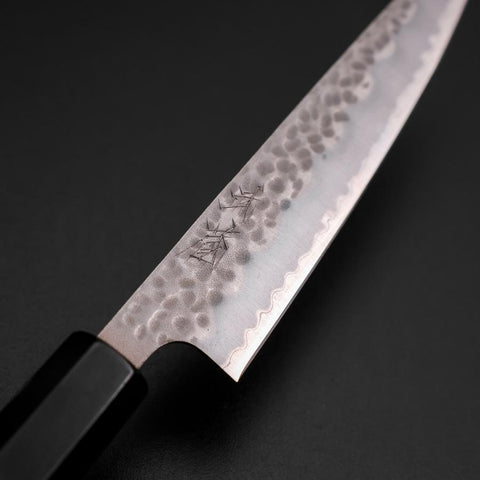 Petty Stainless Clad Blue Super Tsuchime Buffalo Ebony Handle 135mm-[Musashi]-[Japanese-Kitchen-Knives]