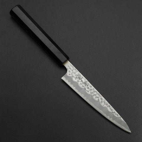 Petty Stainless Clad Blue Super Tsuchime Buffalo Ebony Handle 135mm-[Musashi]-[Japanese-Kitchen-Knives]