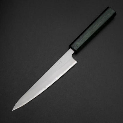 Petty Stainless Clad White Steel #1 Polished Green Urushi Handle 150mm-[Musashi]-[Japanese-Kitchen-Knives]