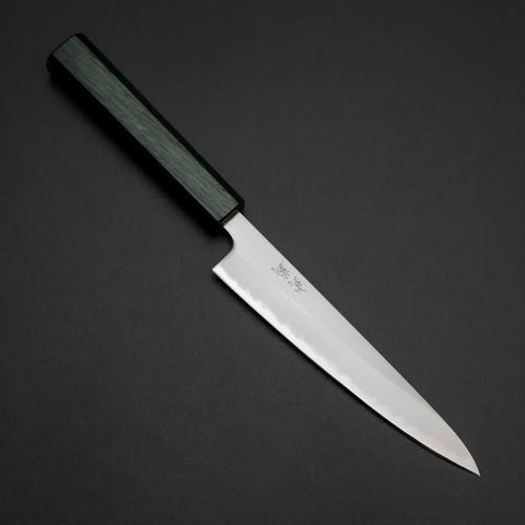 Petty Stainless Clad White Steel #1 Polished Green Urushi Handle 150mm-[Musashi]-[Japanese-Kitchen-Knives]
