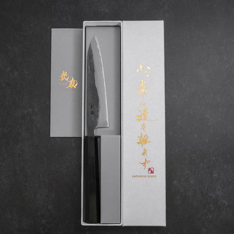 Petty V-Toku 2 Kurouchi Damascus Buffalo Ebony Handle 145mm (5.7”)-[Musashi]-[Japanese-Kitchen-Knives]