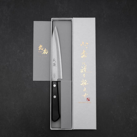 Petty VG-1 Polished Western Black Handle 145mm (Tsuba-nashi) (5.7”)-[Musashi]-[Japanese-Kitchen-Knives]