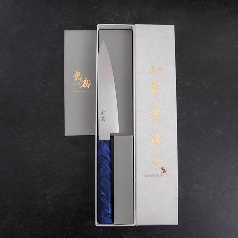 Petty VG-10 Damascus Blue Birch Handle 150mm (5.9”)-[Musashi]-[Japanese-Kitchen-Knives]