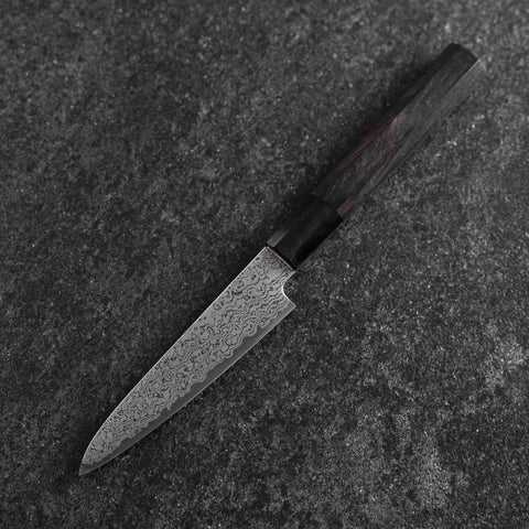 Petty VG-10 Damascus Buffalo Ebony Handle 120mm (4.7”)-[Musashi]-[Japanese-Kitchen-Knives]