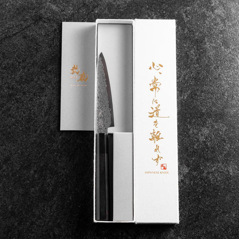 Petty VG-10 Damascus Buffalo Ebony Handle 120mm-[Musashi]-[Japanese-Kitchen-Knives]