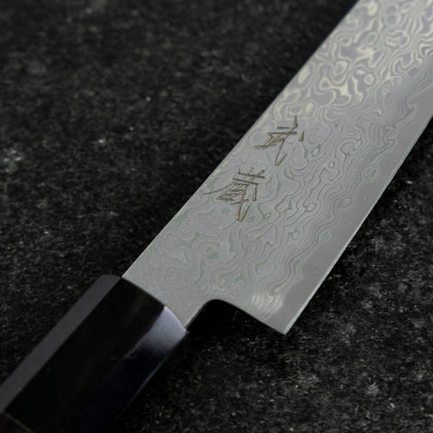 Petty VG-10 Damascus Buffalo Ebony Handle 135mm (5.3”)-[Musashi]-[Japanese-Kitchen-Knives]