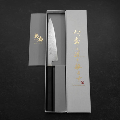 Petty VG-10 Damascus Buffalo Ebony Handle 140mm (5.5”)-[Musashi]-[Japanese-Kitchen-Knives]
