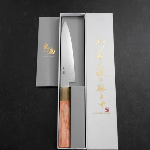 Petty VG-10 Damascus Buffalo Light Pink Maple Handle 150mm (5.9”)-[Musashi]-[Japanese-Kitchen-Knives]
