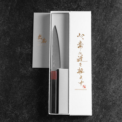 Petty VG-10 Damascus Shitan Ebony Handle 130mm (5.1”)-[Musashi]-[Japanese-Kitchen-Knives]