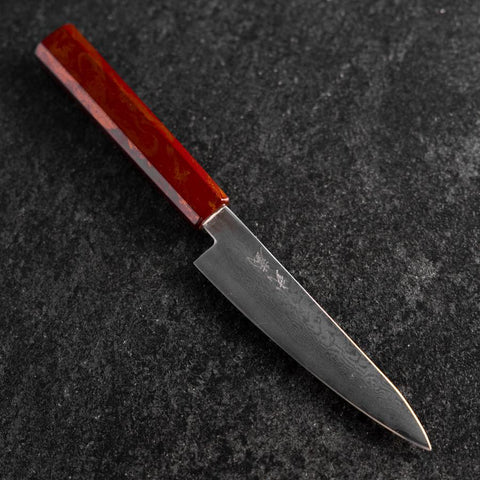 Petty VG-10 Damascus Yamanaka Red Urushi Handle 135mm (5.3”)-[Musashi]-[Japanese-Kitchen-Knives]